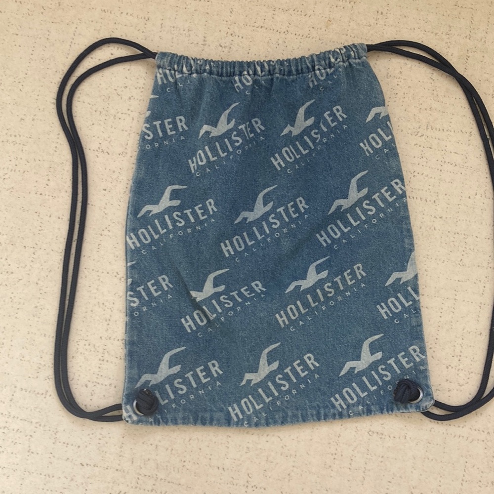 Hollister Blue Jean Drawstring Backpack